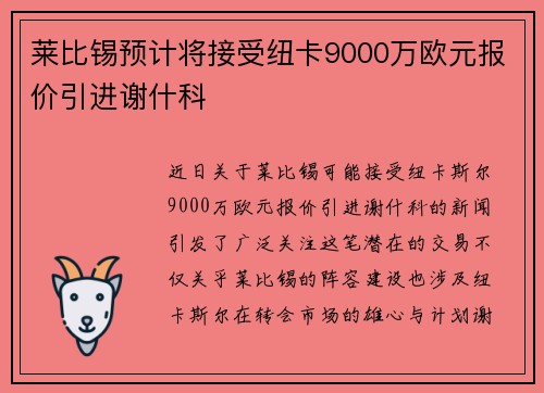 莱比锡预计将接受纽卡9000万欧元报价引进谢什科